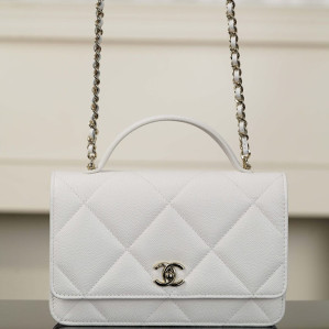 샤넬 25K WOC 탑 핸들 윌렛 온 체인 백 실버메탈 화이트