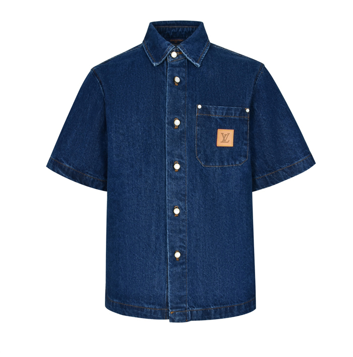 루이비통 VVN 라벨 데님 블렌드 쇼트 슬리브드 셔츠