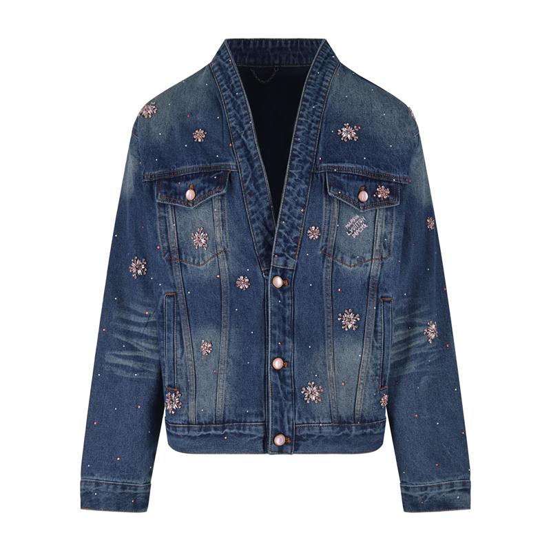 루이비통 x 니고 라인스톤 플로럴 엠브로이더드 데님 기모노 자켓