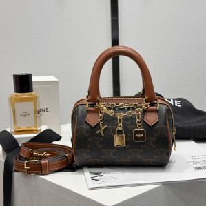 셀린느 미니 보스턴백 트리옹프 캔버스 탄 195112