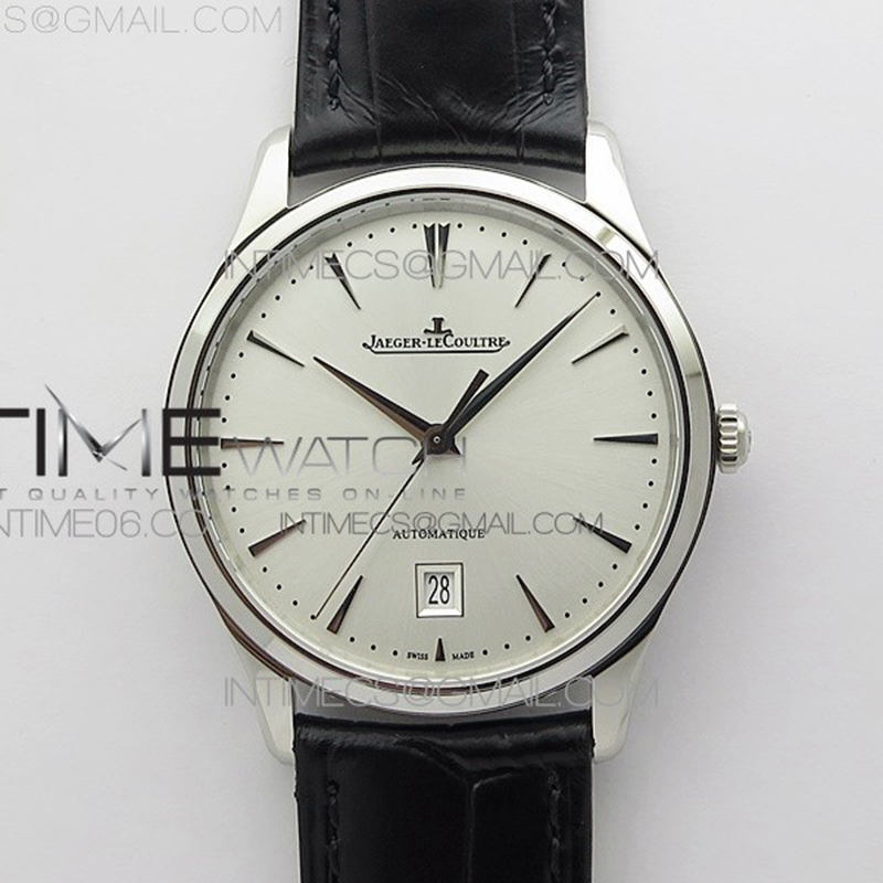 ZF공장 예거르쿨트르 마스터 울트라씬 데이트 1238420 스틸 화이트다이얼 가죽스트랩 Master 1238420 SS ZF 1_1 Best Edition Silver Dial on Black Leather Strap A899_1
