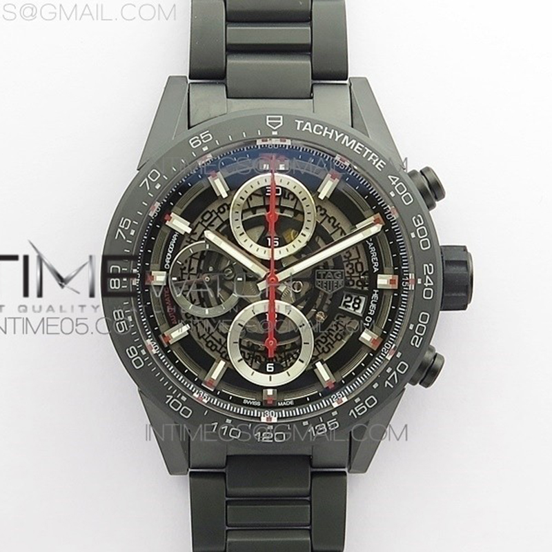 XF공장 칼리버호이어 세라믹 43MM 스켈레톤다이얼 Calibre Heuer 01 Chrono 43mm Ceramic XF 1_1 Best Edition Skeleton Dialon Ceramic Bracelet A1887