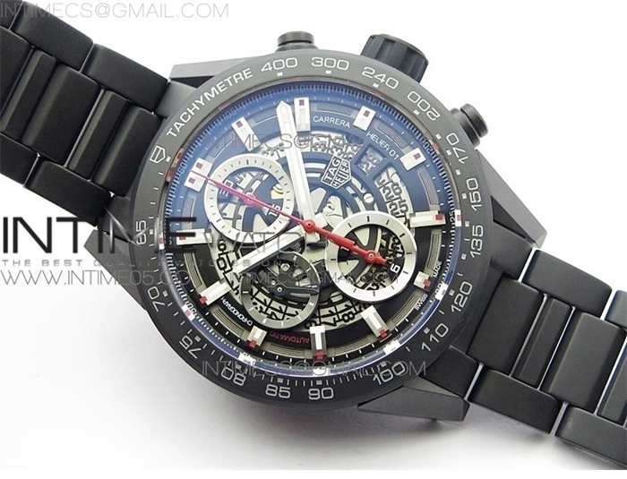 XF공장 칼리버호이어 세라믹 43MM 스켈레톤다이얼 Calibre Heuer 01 Chrono 43mm Ceramic XF 1_1 Best Edition Skeleton Dialon Ceramic Bracelet A1887