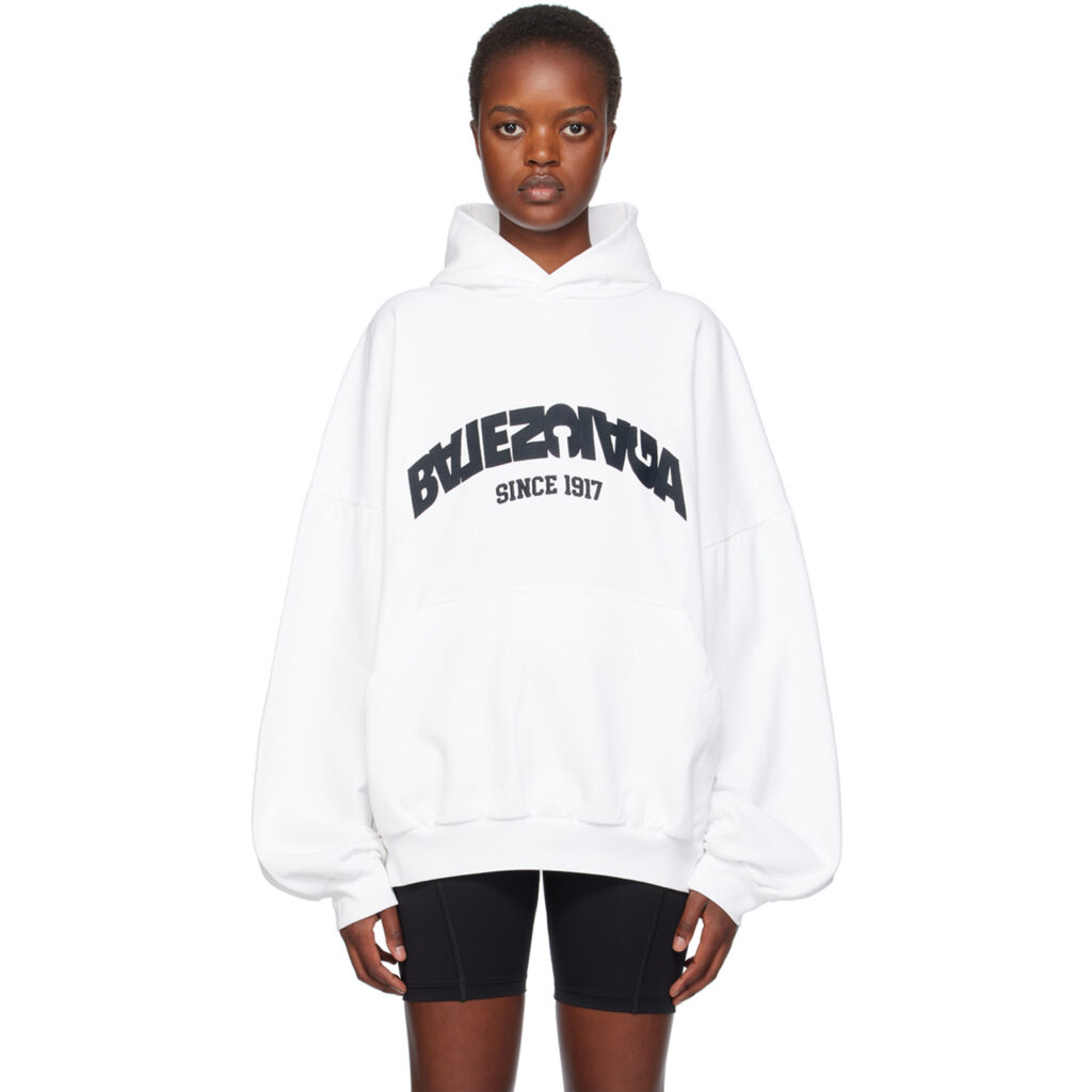 발렌시아가 백 플립 라운드 후드 티셔츠 화이트