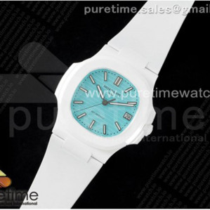 AMG공장 파텍필립 노틸러스 5711 화이트풀세라믹 티파니블루다이얼 화이트러버스트랩 AET Nautilus 5711 White Ceramic AMGF Best Edition Tiffany Blue Dial on White Rubber Strap MIYOTA 9015