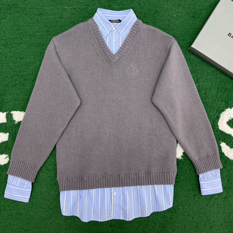발렌시아가 레이어드 셔츠 V 넥 스웨터 2컬러