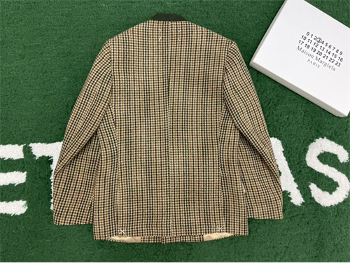 메종마르지엘라 체크 울 브이넥 히든 자켓