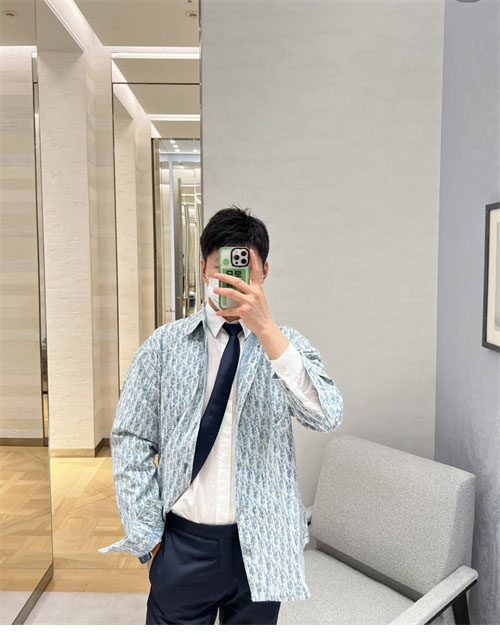 디올 오블리크 카스리 프린트 데님 셔츠