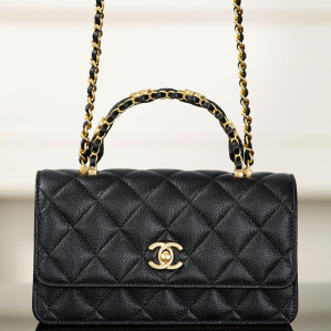 샤넬 25B 클래식 탑핸들 체인백 캐비어 골드메탈 블랙