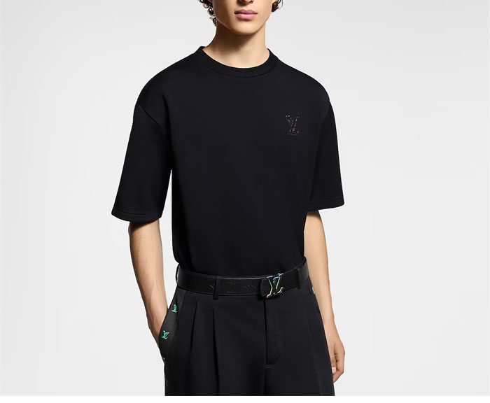 루이비통 라인스톤 LV 엠벨리시드 저지 반팔 티셔츠