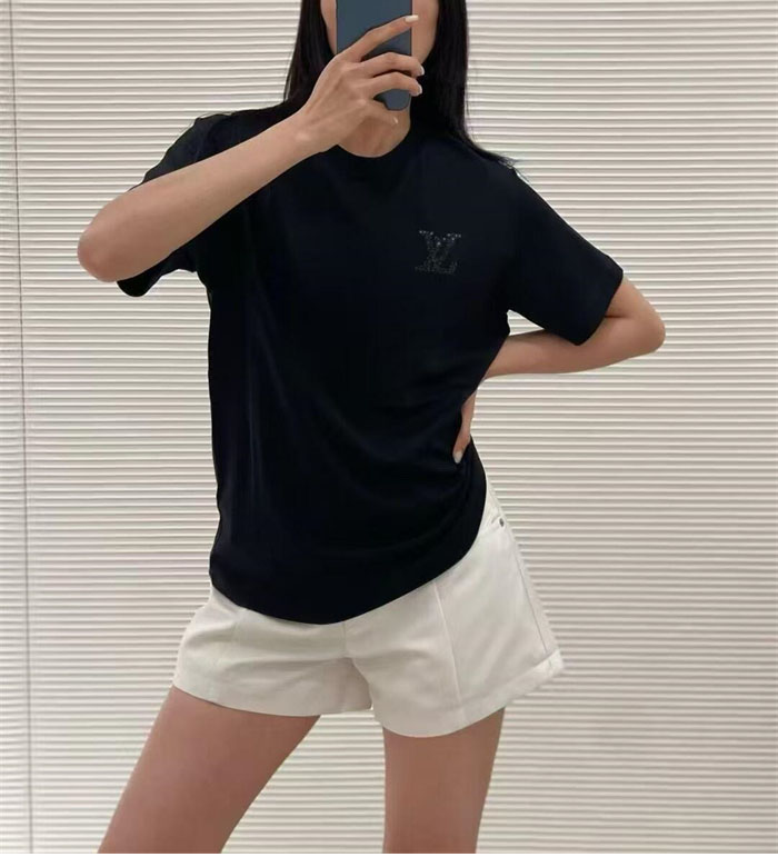 루이비통 라인스톤 LV 엠벨리시드 저지 반팔 티셔츠