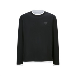 프라다 트라이앵글 로고 패치 레이어드 트림 긴팔 티셔츠