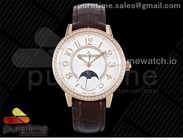 ZF공장 랑데뷰 로골 화이트텍스쳐다이얼 가죽스트랩 Rendez-Vous Moon Medium RG ZF 1_1 Best Edition White Textured Dial Diamonds Bezel on Brown Leather Strap A935
