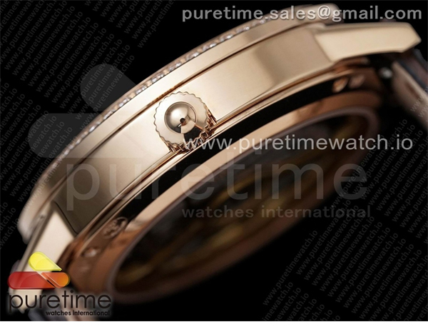 ZF공장 랑데뷰 로골 화이트텍스쳐다이얼 가죽스트랩 Rendez-Vous Moon Medium RG ZF 1_1 Best Edition White Textured Dial Diamonds Bezel on Brown Leather Strap A935