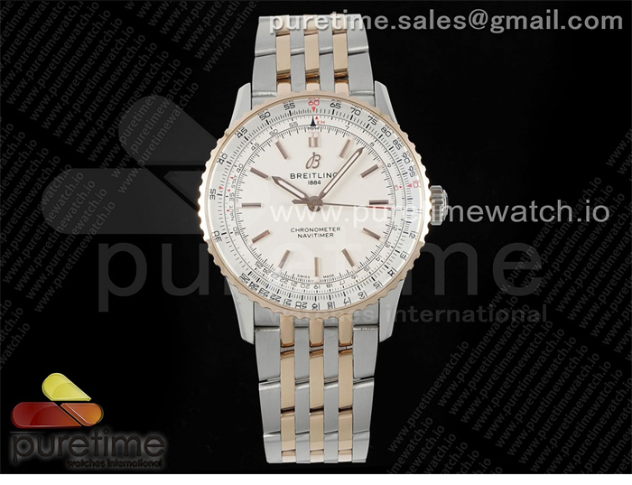 TF공장 브라이틀링 내비타이머 41미리 로즈골드콤비 화이트다이얼 브레이슬릿 Navitimer Automatic 41mm SS_RG TF 1_1 Best Edition White Dial on SS_RG Bracelet A2824