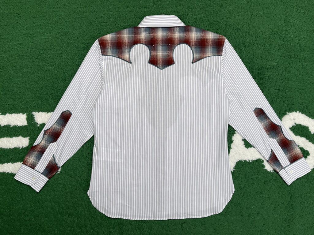 마르지엘라 23FW 그레이 & 브라운 코튼 체크 스트라이프 셔츠