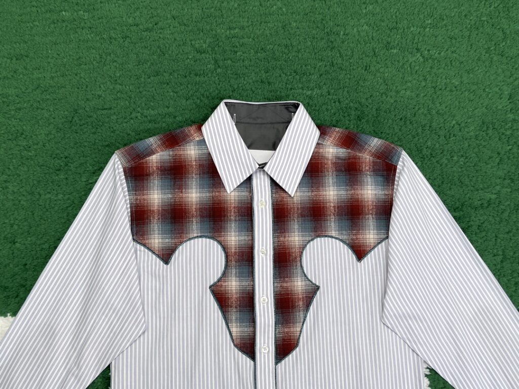 마르지엘라 23FW 그레이 & 브라운 코튼 체크 스트라이프 셔츠