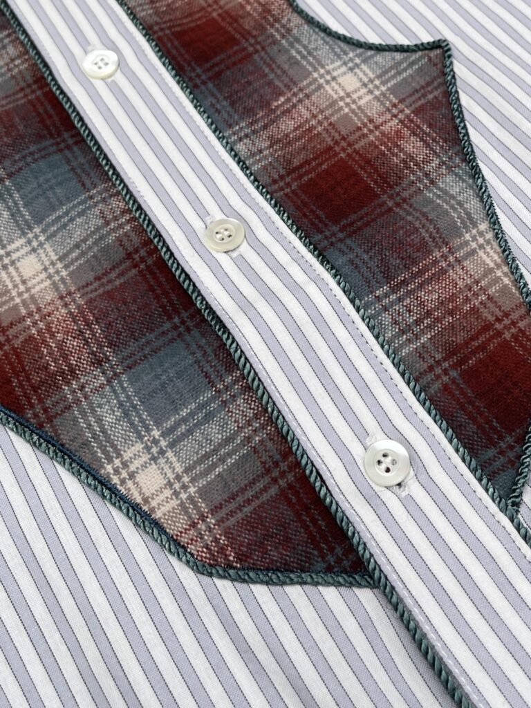 마르지엘라 23FW 그레이 & 브라운 코튼 체크 스트라이프 셔츠