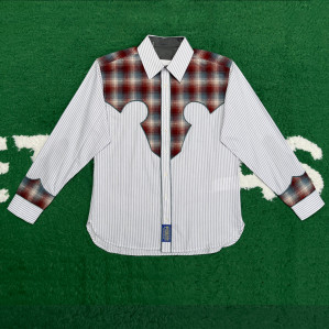 마르지엘라 23FW 그레이 & 브라운 코튼 체크 스트라이프 셔츠