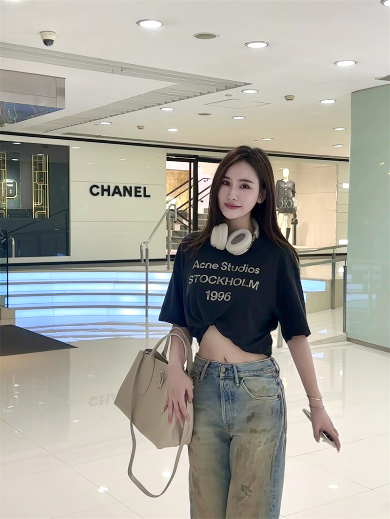 아크네 로고 프린트 코튼 반팔 티셔츠