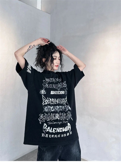 발렌시아가 DIY 메탈 프린트 오버핏 반팔 티셔츠