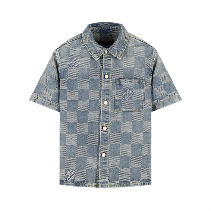 루이비통 다미에 3D 라이트 데님 반팔 셔츠
