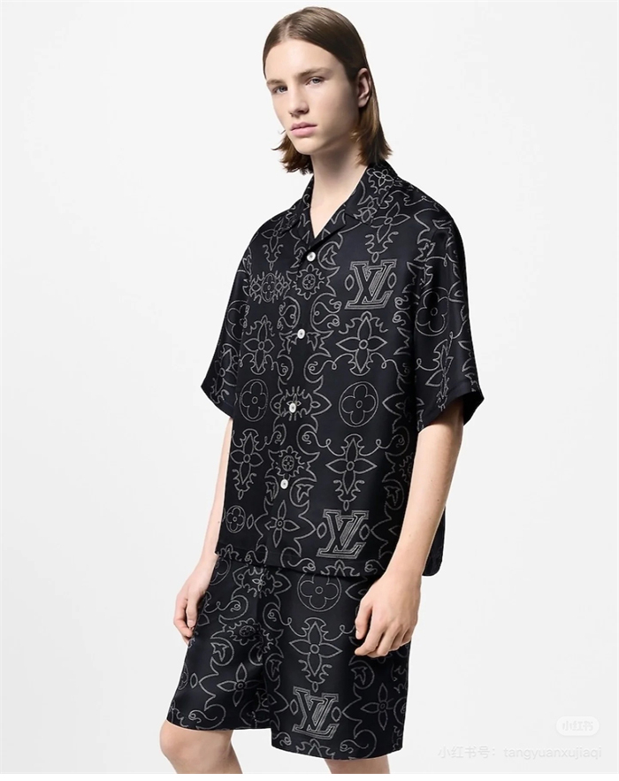 루이비통 LV 아라베스크 모노그램 프린트 슬리브드 실크 셔츠