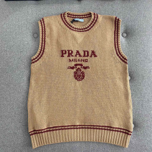 프라다 로고 울 앤 캐시미어 인따르시아 리브드 베스트