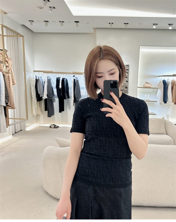 펜디 FF 로고 코튼 니트 반팔