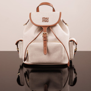 미우미우 캔버스 가죽 백팩 라지 5BZ042