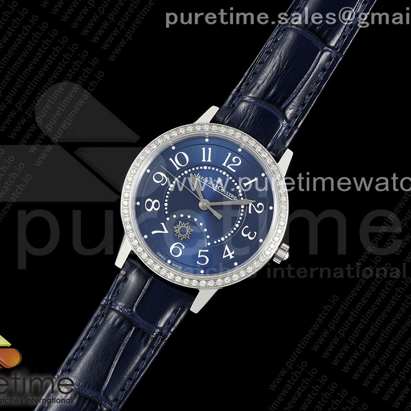 APS공장 예거르쿨트르 랑데뷰 나잇앤데이 스틸 다이아몬드베젤 블루다이얼 가죽스트랩 Rendez-Vous Night &amp; Day SS APSF 1_1 Best Edition Blue Textured Dial Diamonds Bezel on Blue Leather Strap SA898 (#001)