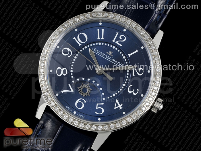 APS공장 예거르쿨트르 랑데뷰 나잇앤데이 스틸 다이아몬드베젤 블루다이얼 가죽스트랩 Rendez-Vous Night &amp; Day SS APSF 1_1 Best Edition Blue Textured Dial Diamonds Bezel on Blue Leather Strap SA898 (#001)