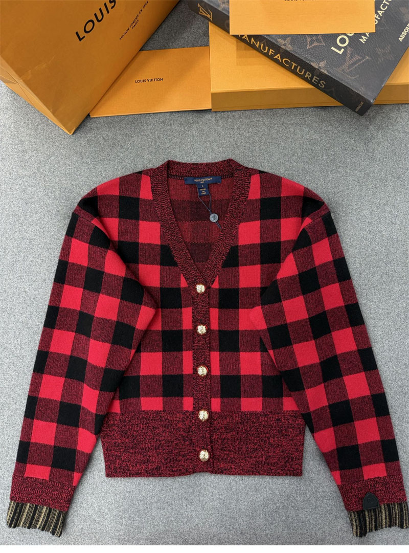 루이비통 그래픽 체크 니트 가디건
