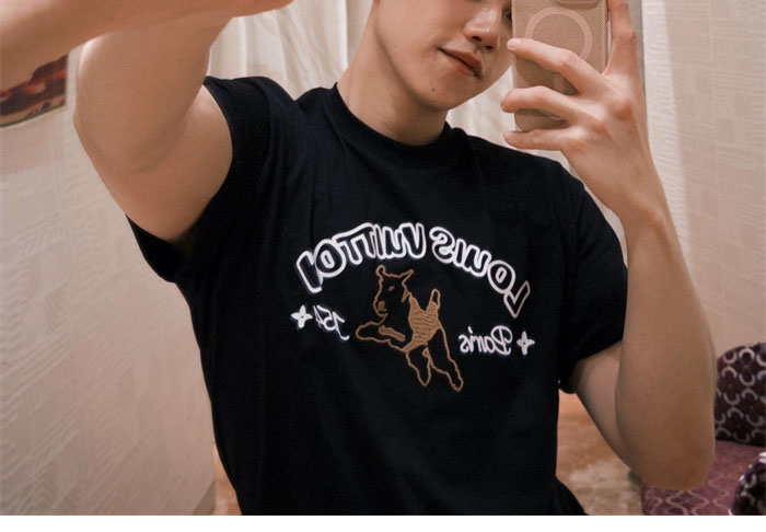 루이비통 MLVD 다미에 자카드 숏 슬리브드 코튼 셔츠