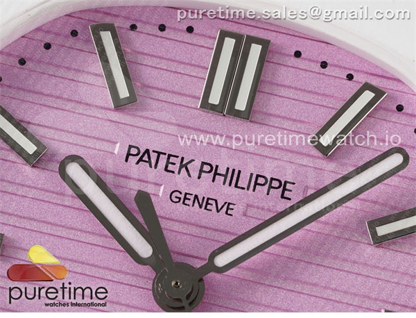 AMG공장 파텍필립 노틸러스 5711 화이트풀세라믹 핑크다이얼 화이트러버스트랩 AET Nautilus 5711 White Ceramic AMGF Best Edition Pink Dial on White Rubber Strap MIYOTA 9015