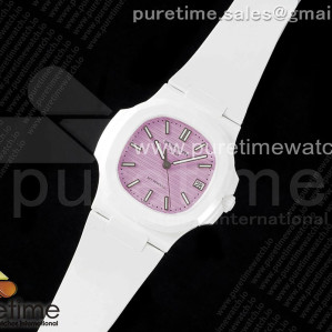 AMG공장 파텍필립 노틸러스 5711 화이트풀세라믹 핑크다이얼 화이트러버스트랩 AET Nautilus 5711 White Ceramic AMGF Best Edition Pink Dial on White Rubber Strap MIYOTA 9015