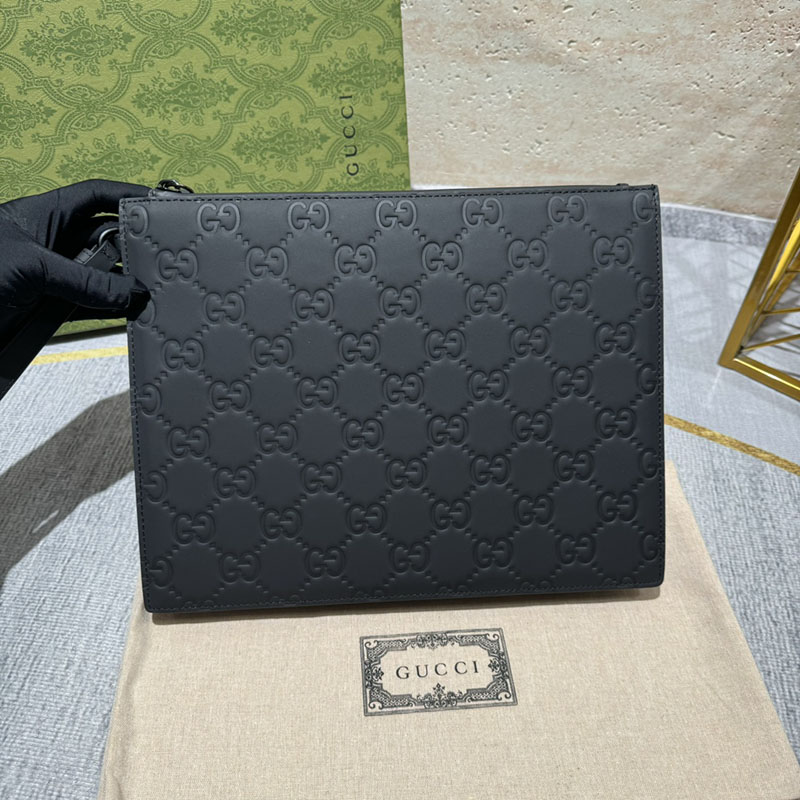 구찌 블랙 GG 러버 효과 레더 파우치 클러치백 771319