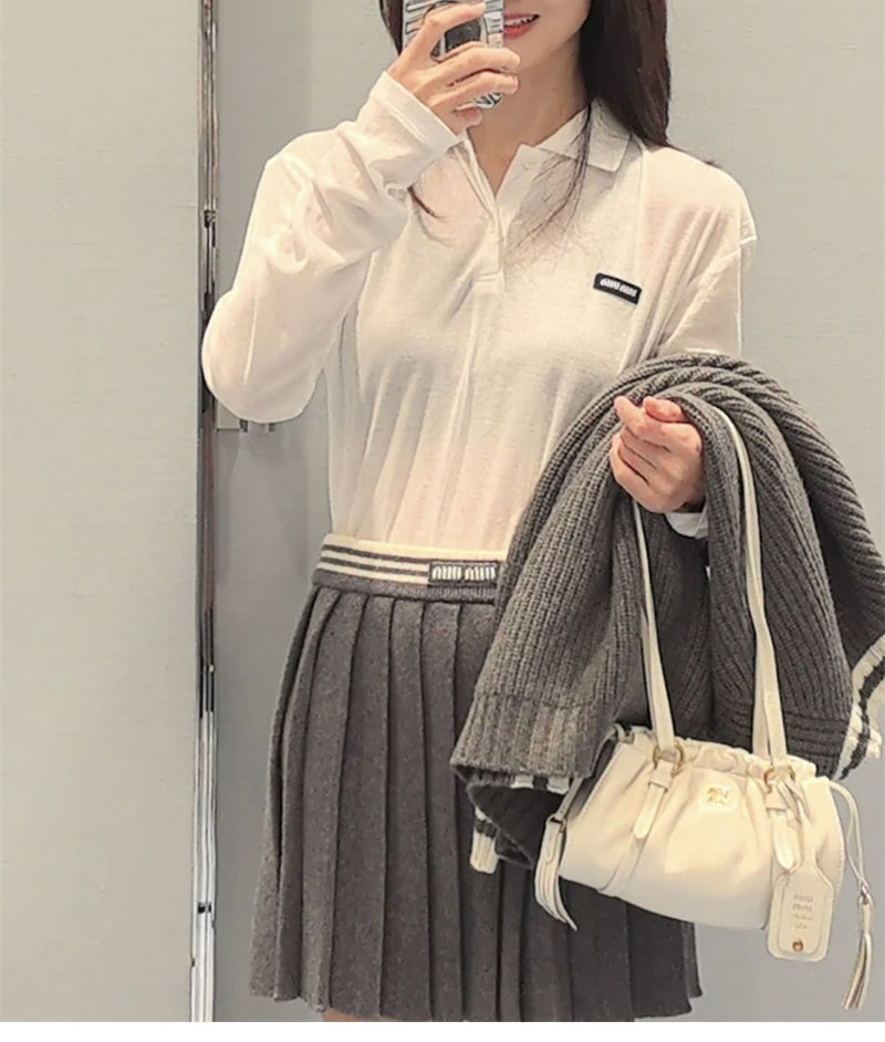 미우미우 울 캐시미어 플리츠 미니 스커트