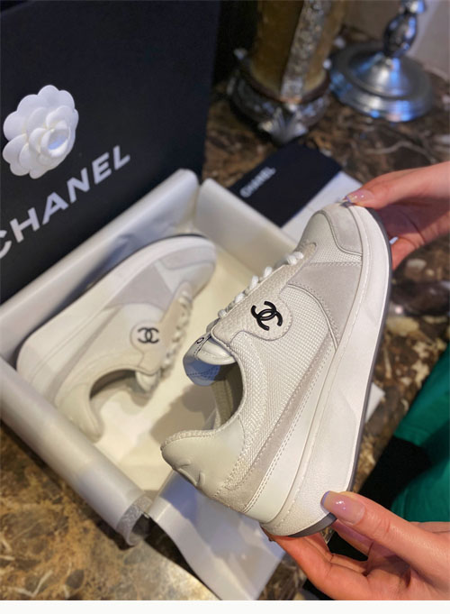 샤넬 22p CC 메쉬 패브릭 레더 스니커즈