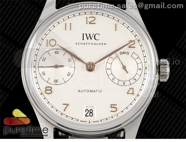 APS공장 IWC 포르투기저 오토메틱 스틸 화이트다이얼 블랙가죽스트랩 Portugieser Automatic 42mm SS APSF 1_1 Best Edition White Dial RG Marker on Black Leather Strap A52011