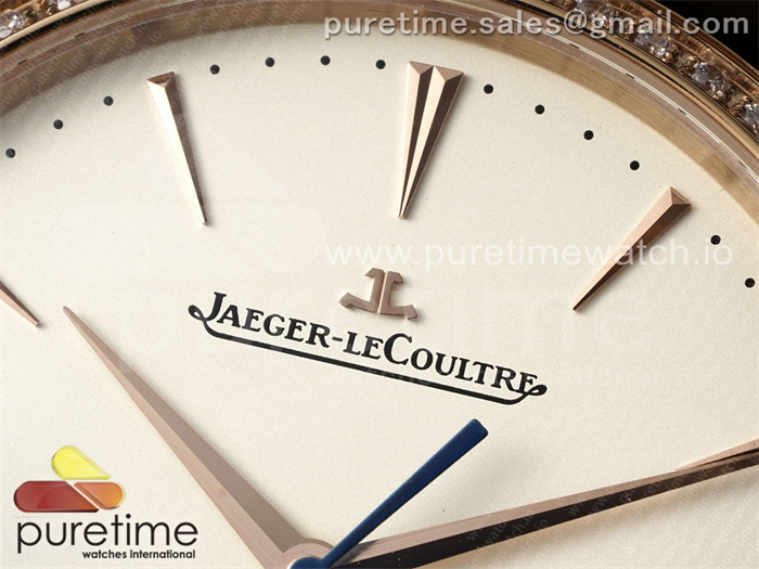 APS공장 예거르쿨트르 마스터 울트라씬 문페이즈 로즈골드금통 보석베젤 화이트다이얼 브라운가죽스트랩 Master Ultra Thin Moon RG APSF 1_1 Best Edition White Dial Diamonds Bezel on Brown Leather Strap SA925 Super Clone