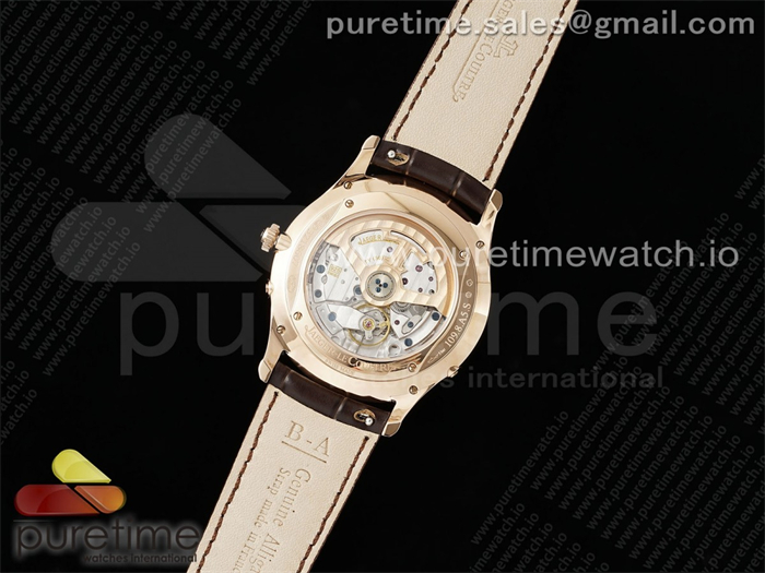 APS공장 예거르쿨트르 마스터 울트라씬 문페이즈 로즈골드금통 보석베젤 화이트다이얼 브라운가죽스트랩 Master Ultra Thin Moon RG APSF 1_1 Best Edition White Dial Diamonds Bezel on Brown Leather Strap SA925 Super Clone