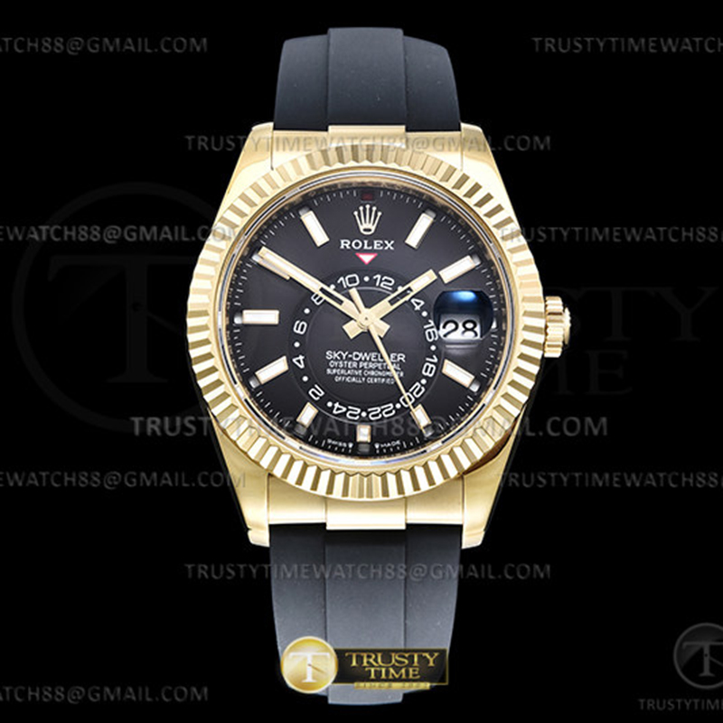 ZF공장 롤렉스 스카이드웰러 옐로우골드금통 블랙다이얼 러버스트랩 텅스텐 Skydweller 336238 YG_RU Black ZF V2 Asia 2824
