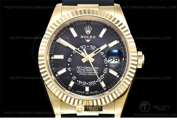 ZF공장 롤렉스 스카이드웰러 옐로우골드금통 블랙다이얼 러버스트랩 텅스텐 Skydweller 336238 YG_RU Black ZF V2 Asia 2824