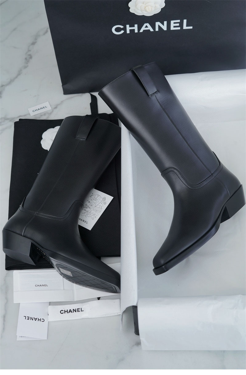 샤넬 23s CC 로고 카우보이 롱 부츠
